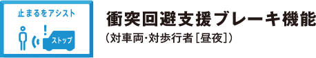 衝突回避支援ブレーキ機能（対車両・対歩行者［昼夜］）